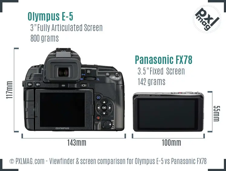 Olympus E-5 vs Panasonic FX78 Screen and Viewfinder comparison