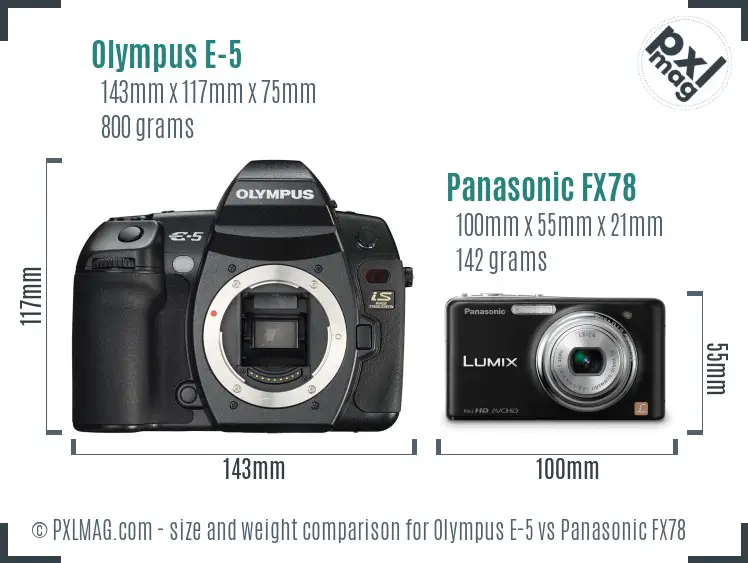 Olympus E-5 vs Panasonic FX78 size comparison