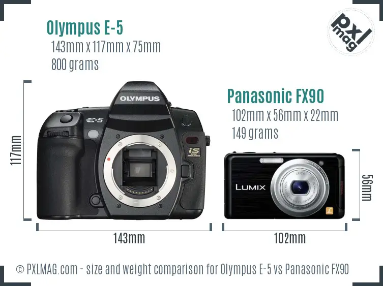 Olympus E-5 vs Panasonic FX90 size comparison
