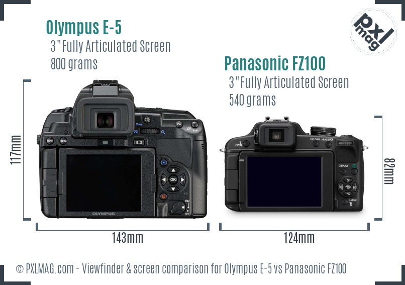 Olympus E-5 vs Panasonic FZ100 Screen and Viewfinder comparison