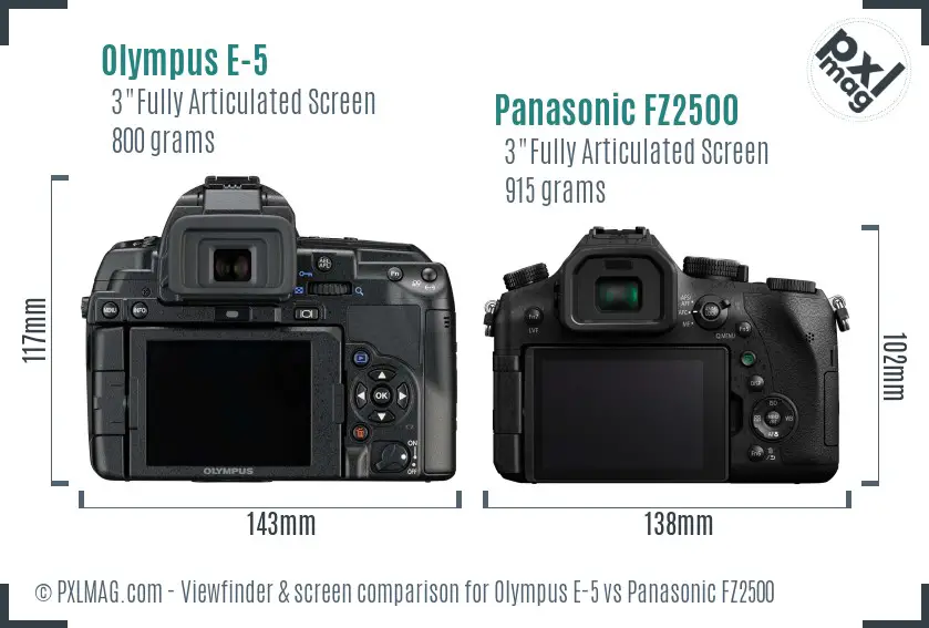 Olympus E-5 vs Panasonic FZ2500 Screen and Viewfinder comparison