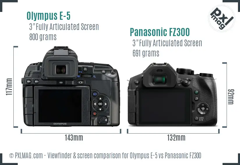 Olympus E-5 vs Panasonic FZ300 Screen and Viewfinder comparison