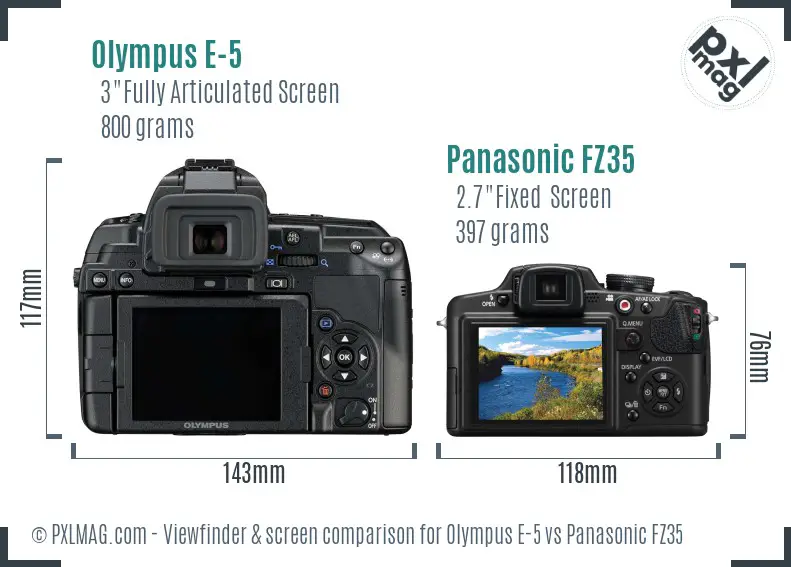 Olympus E-5 vs Panasonic FZ35 Screen and Viewfinder comparison