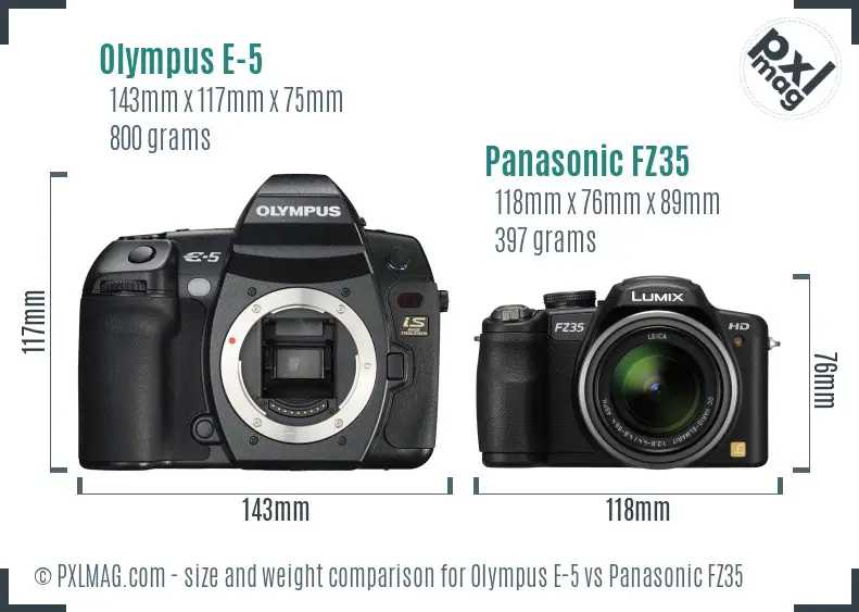 Olympus E-5 vs Panasonic FZ35 size comparison
