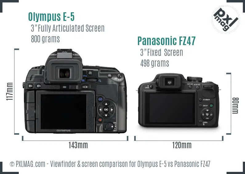 Olympus E-5 vs Panasonic FZ47 Screen and Viewfinder comparison
