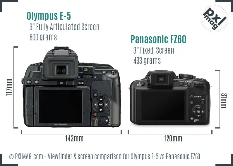 Olympus E-5 vs Panasonic FZ60 Screen and Viewfinder comparison