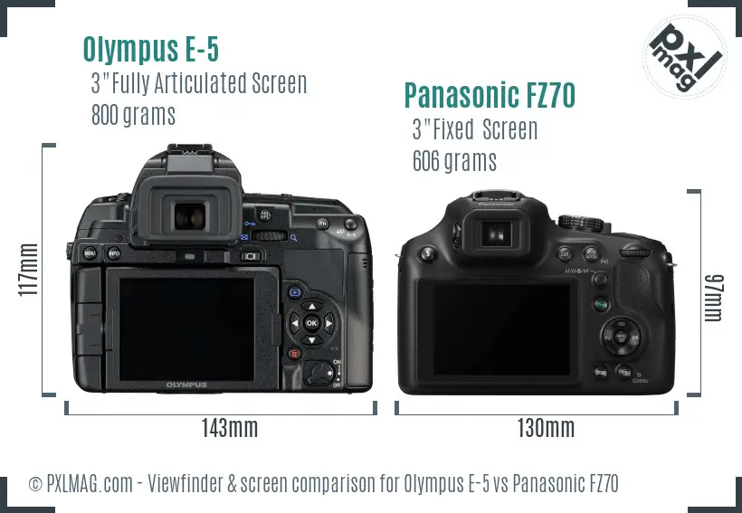 Olympus E-5 vs Panasonic FZ70 Screen and Viewfinder comparison