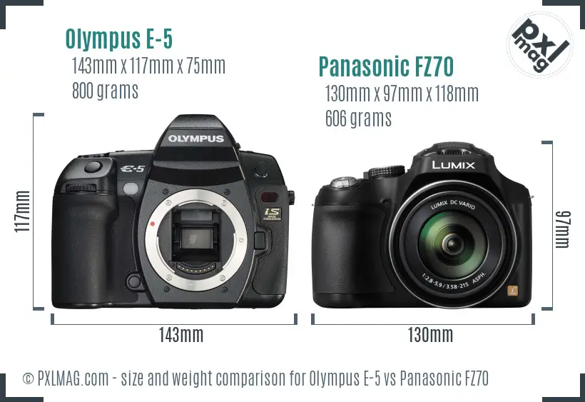 Olympus E-5 vs Panasonic FZ70 size comparison