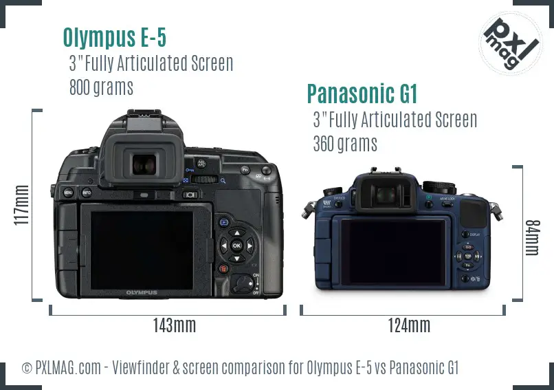 Olympus E-5 vs Panasonic G1 Screen and Viewfinder comparison