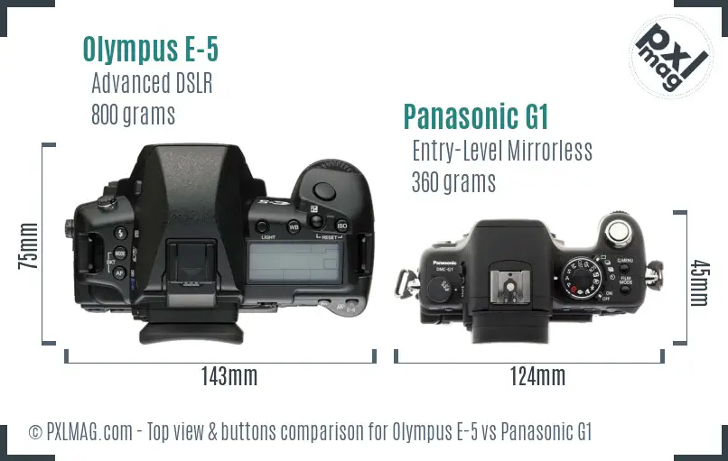 Olympus E-5 vs Panasonic G1 top view buttons comparison