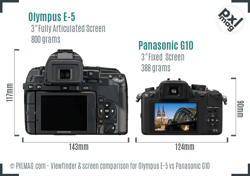 Olympus E-5 vs Panasonic G10 Screen and Viewfinder comparison
