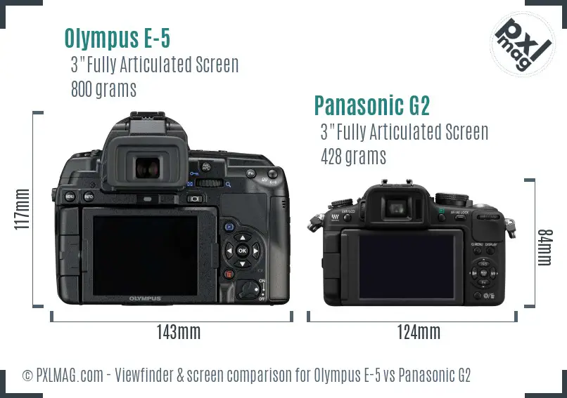 Olympus E-5 vs Panasonic G2 Screen and Viewfinder comparison