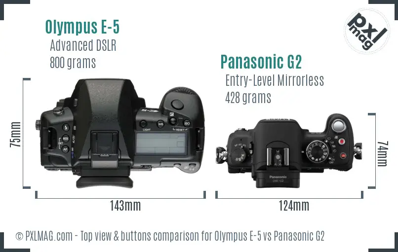 Olympus E-5 vs Panasonic G2 top view buttons comparison