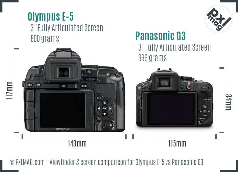 Olympus E-5 vs Panasonic G3 Screen and Viewfinder comparison
