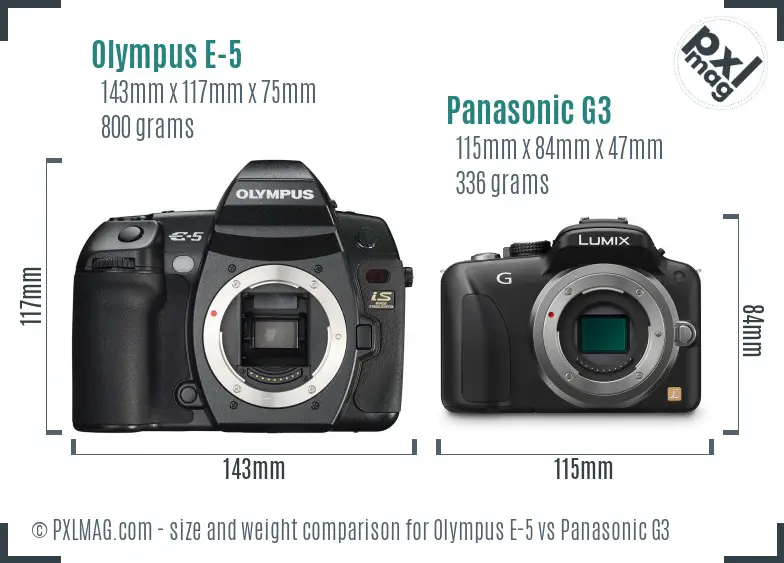 Olympus E-5 vs Panasonic G3 size comparison