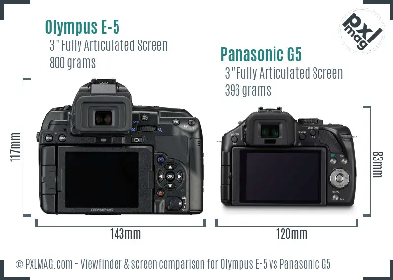 Olympus E-5 vs Panasonic G5 Screen and Viewfinder comparison