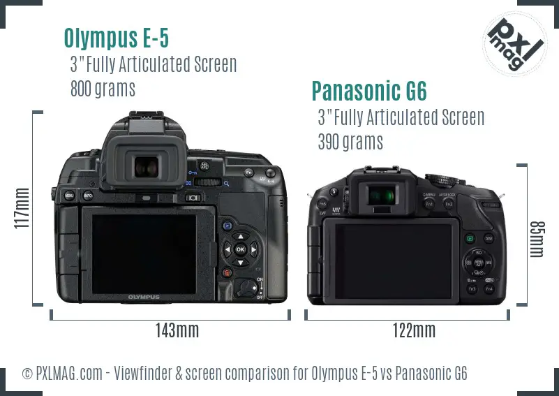 Olympus E-5 vs Panasonic G6 Screen and Viewfinder comparison