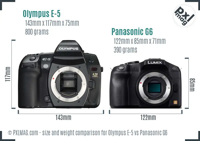 Olympus E-5 vs Panasonic G6 size comparison