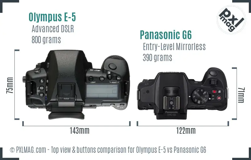 Olympus E-5 vs Panasonic G6 top view buttons comparison