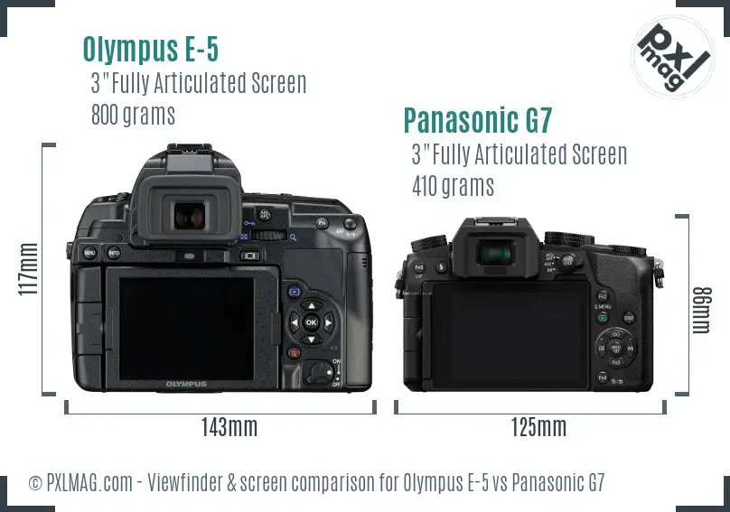 Olympus E-5 vs Panasonic G7 Screen and Viewfinder comparison
