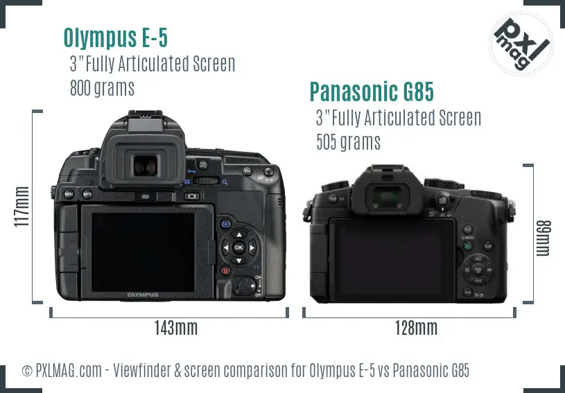 Olympus E-5 vs Panasonic G85 Screen and Viewfinder comparison