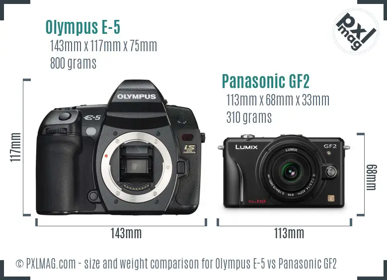 Olympus E-5 vs Panasonic GF2 size comparison
