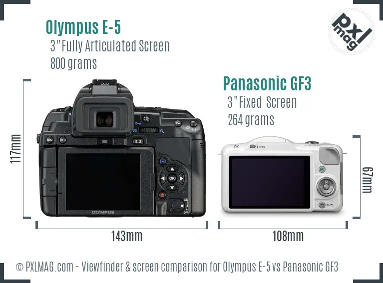 Olympus E-5 vs Panasonic GF3 Screen and Viewfinder comparison
