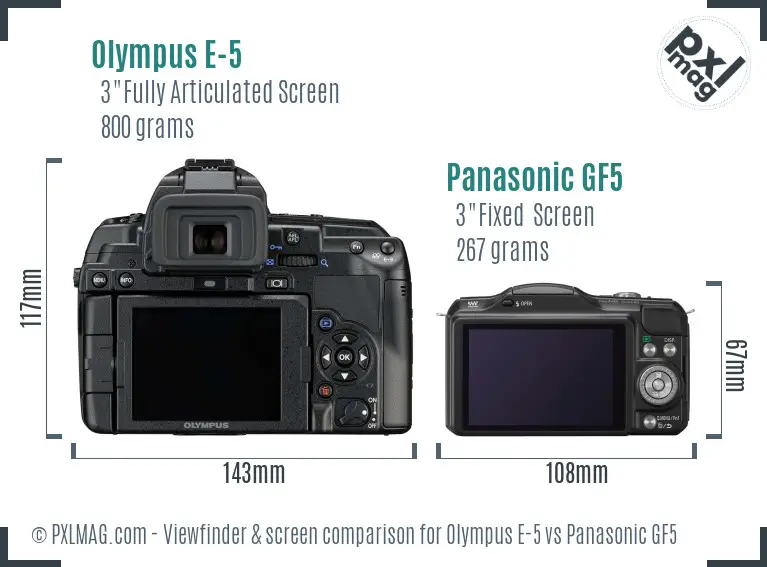 Olympus E-5 vs Panasonic GF5 Screen and Viewfinder comparison