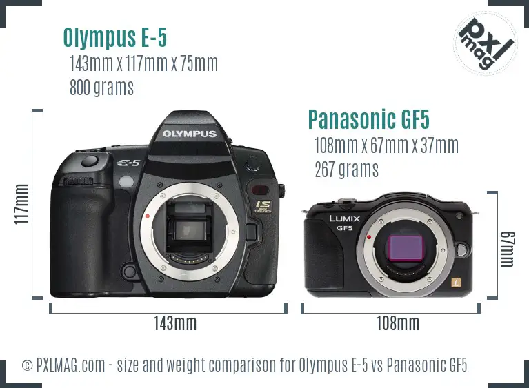 Olympus E-5 vs Panasonic GF5 size comparison