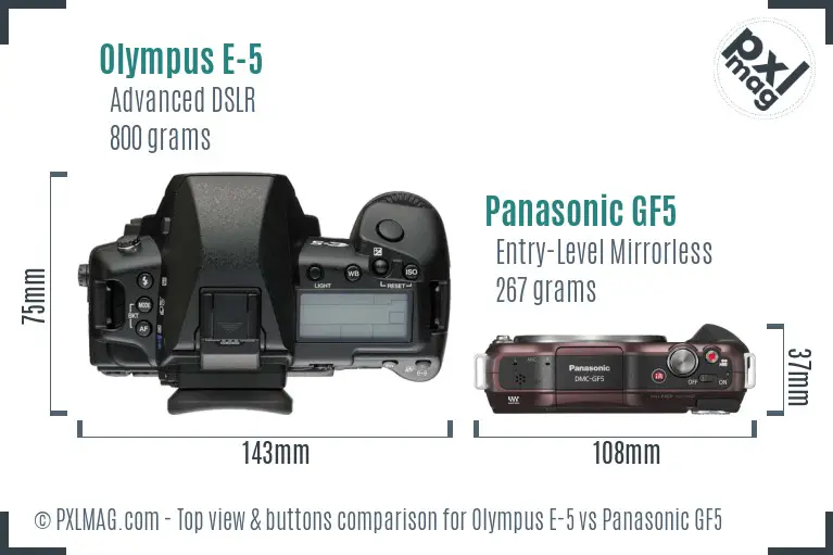 Olympus E-5 vs Panasonic GF5 top view buttons comparison