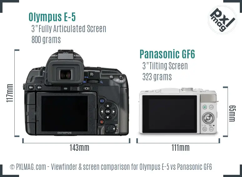 Olympus E-5 vs Panasonic GF6 Screen and Viewfinder comparison