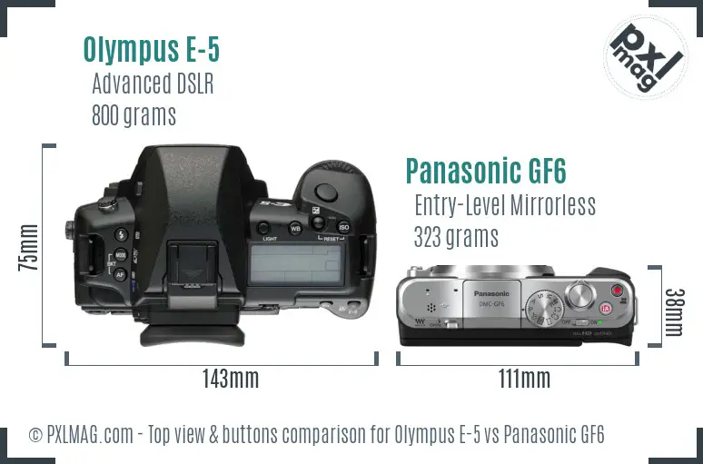 Olympus E-5 vs Panasonic GF6 top view buttons comparison