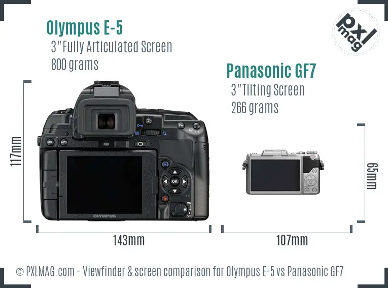 Olympus E-5 vs Panasonic GF7 Screen and Viewfinder comparison