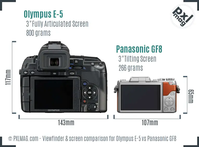 Olympus E-5 vs Panasonic GF8 Screen and Viewfinder comparison