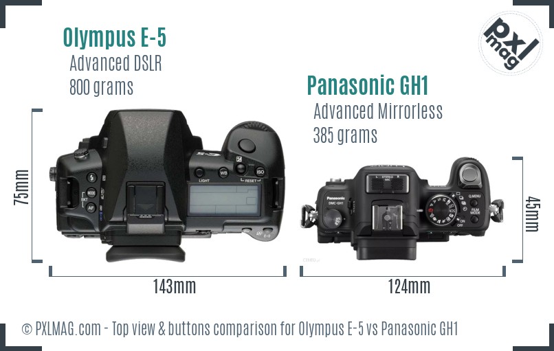 Olympus E-5 vs Panasonic GH1 top view buttons comparison