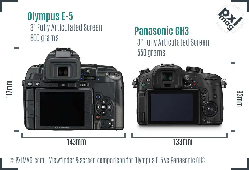 Olympus E-5 vs Panasonic GH3 Screen and Viewfinder comparison