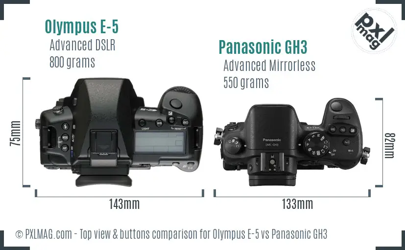 Olympus E-5 vs Panasonic GH3 top view buttons comparison