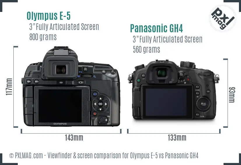 Olympus E-5 vs Panasonic GH4 Screen and Viewfinder comparison