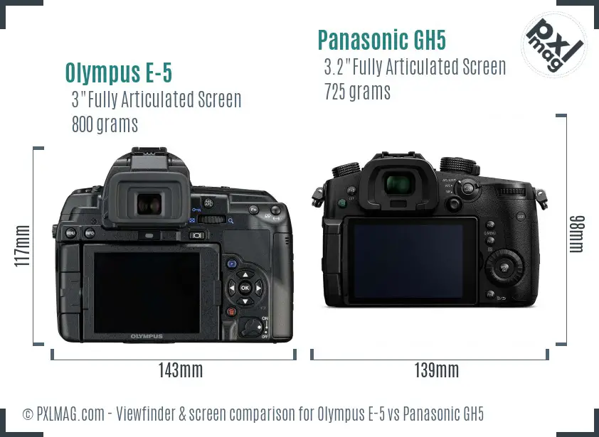 Olympus E-5 vs Panasonic GH5 Screen and Viewfinder comparison