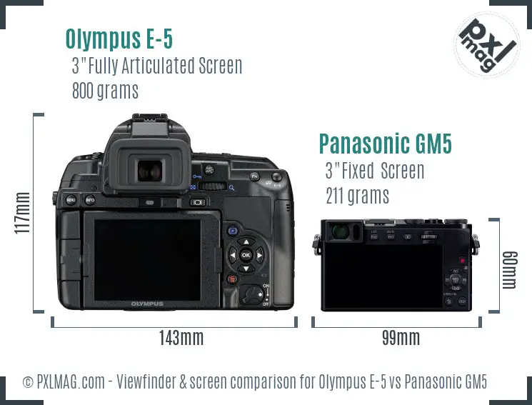 Olympus E-5 vs Panasonic GM5 Screen and Viewfinder comparison