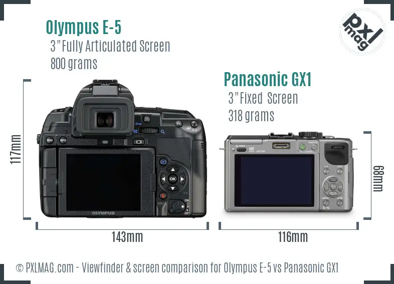 Olympus E-5 vs Panasonic GX1 Screen and Viewfinder comparison