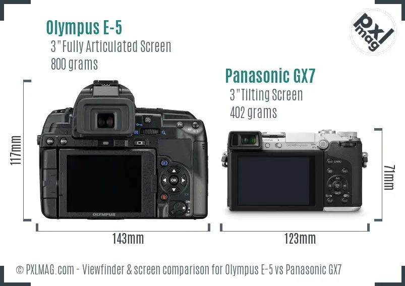 Olympus E-5 vs Panasonic GX7 Screen and Viewfinder comparison