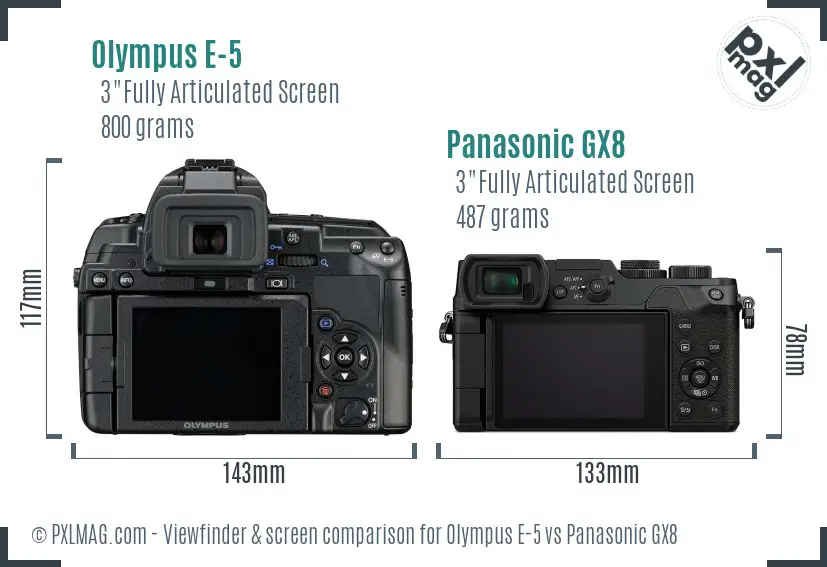Olympus E-5 vs Panasonic GX8 Screen and Viewfinder comparison