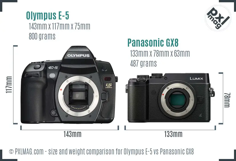 Olympus E-5 vs Panasonic GX8 size comparison