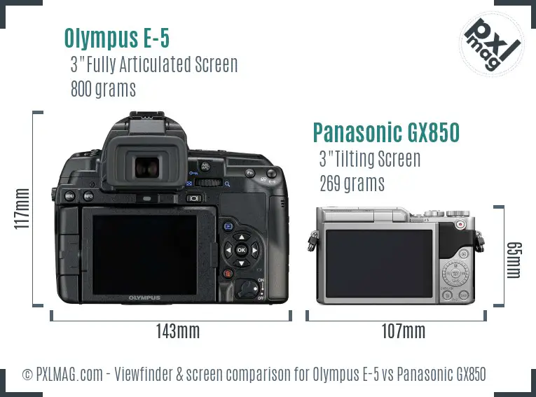 Olympus E-5 vs Panasonic GX850 Screen and Viewfinder comparison