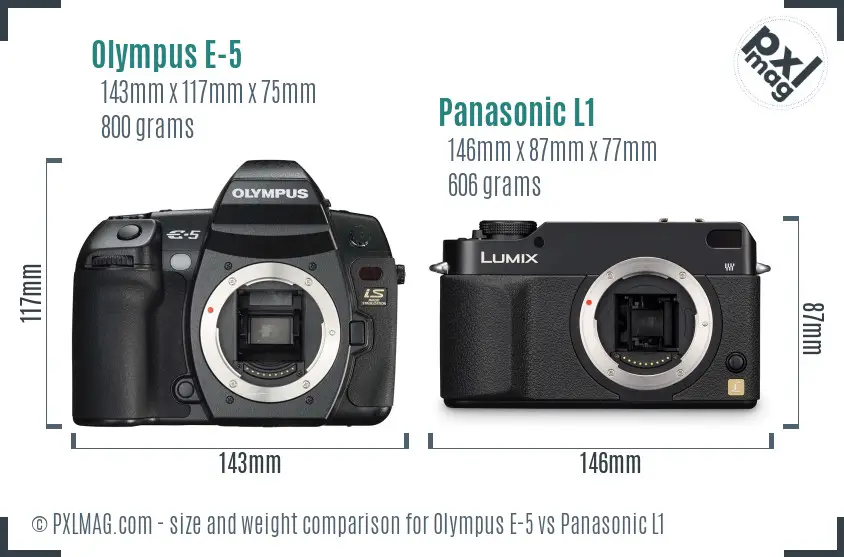 Olympus E-5 vs Panasonic L1 size comparison
