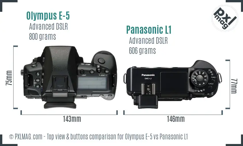 Olympus E-5 vs Panasonic L1 top view buttons comparison