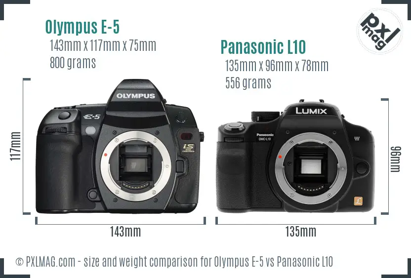 Olympus E-5 vs Panasonic L10 size comparison