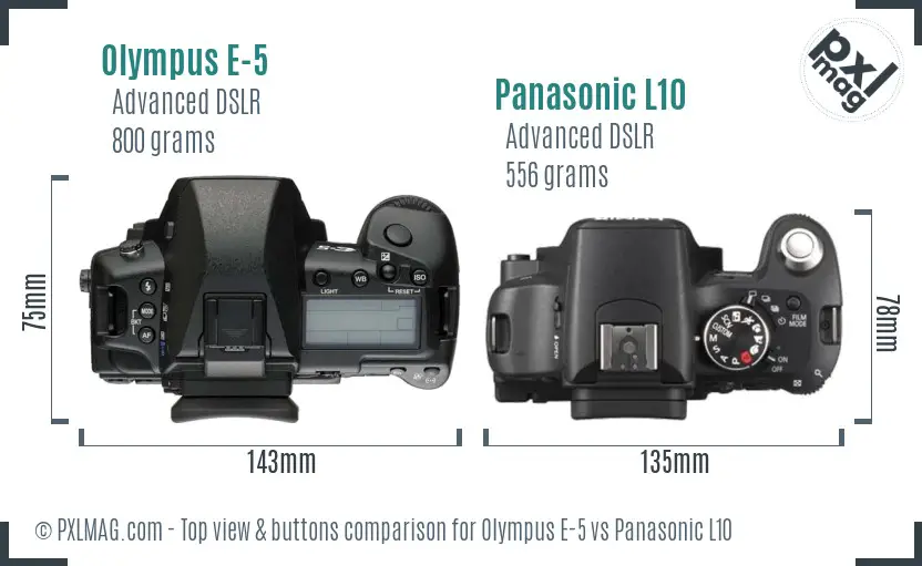 Olympus E-5 vs Panasonic L10 top view buttons comparison
