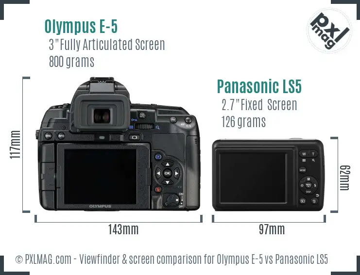 Olympus E-5 vs Panasonic LS5 Screen and Viewfinder comparison